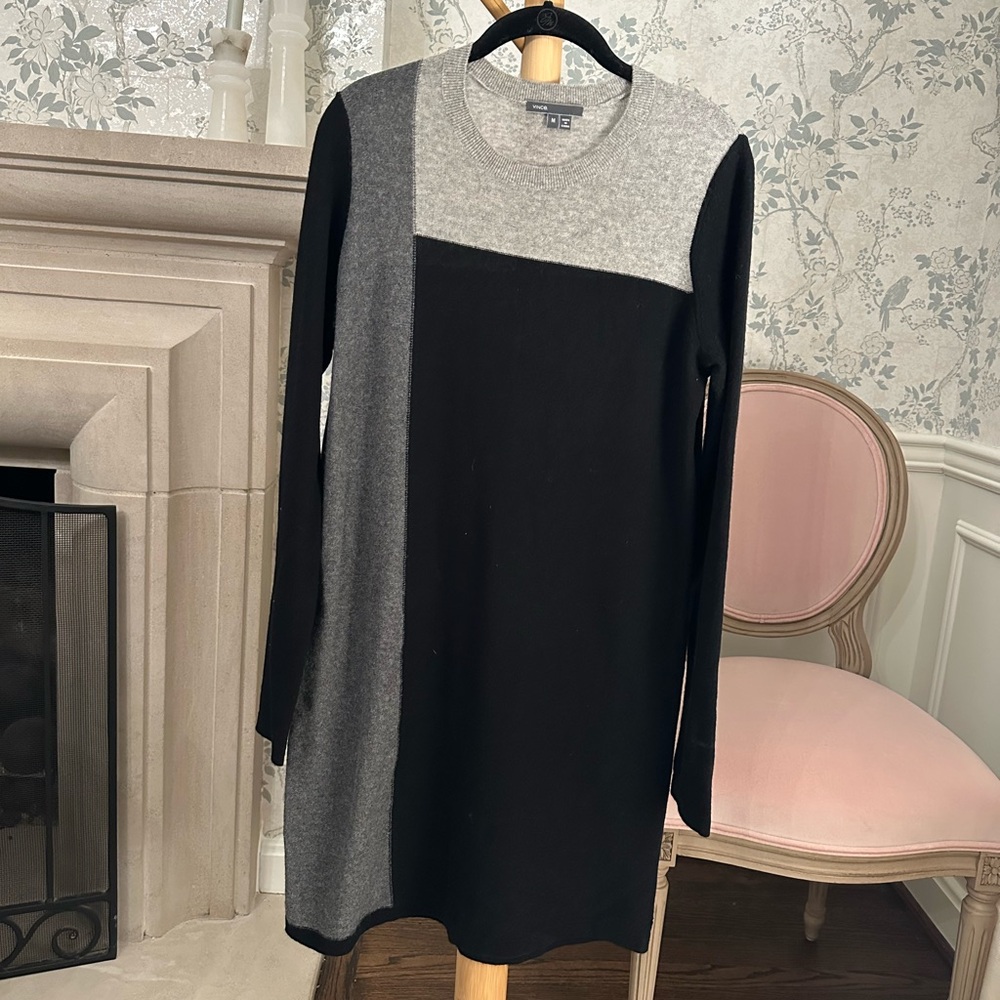 Vince Black and Gray Colorblock Sweater Dress